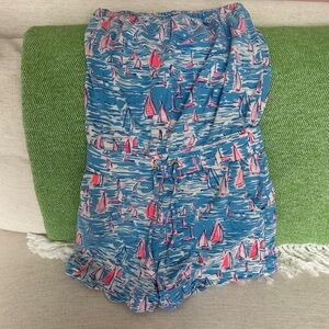 Lilly Pulitzer Blue Nautical Sailboat Romper with Pink Accents